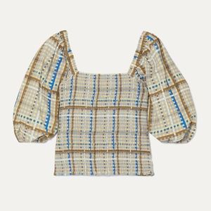 ISO | GANNI Shirred checked cotton-poplin top
